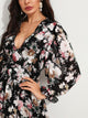 Frill Plunging Neck Backless Ruffle Hem Floral Print Dress