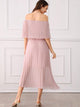 Pleated Ruffle Trim Off Shoulder Chiffon Dress