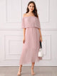 Pleated Ruffle Trim Off Shoulder Chiffon Dress