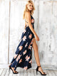 Simplee Floral Lace Up Backless Wrap Slip Dress
