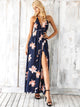 Simplee Floral Lace Up Backless Wrap Slip Dress