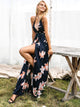 Simplee Floral Lace Up Backless Wrap Slip Dress