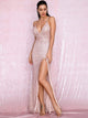 LOVE&LEMONADE Split Thigh Plunge Neck Backless Maxi Slip Dress