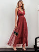Simplee Criss-cross Backless Mesh Overlay Slip Dress