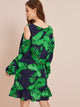 Tropical Print Cold Shoulder Ruffle Hem Dress