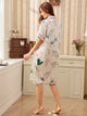 Tropical Print Button-up Satin Shirt Dress