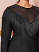 Plus Mesh Yoke Fringe Glitter Mermaid Maxi Dress