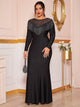 Plus Mesh Yoke Fringe Glitter Mermaid Maxi Dress