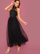 Flocked Dot Mesh Tie Back Halter Dress
