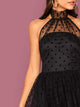 Flocked Dot Mesh Tie Back Halter Dress
