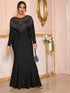 Plus Mesh Yoke Fringe Glitter Mermaid Maxi Dress
