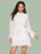 Swiss Dot Layered Ruffle Hem Belted Chiffon Dress