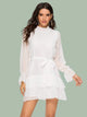 Swiss Dot Layered Ruffle Hem Belted Chiffon Dress