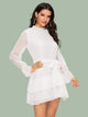 Swiss Dot Layered Ruffle Hem Belted Chiffon Dress