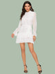 Swiss Dot Layered Ruffle Hem Belted Chiffon Dress