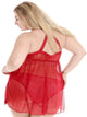 Plus Sheer Contrast Lace Mesh Dress With Panty