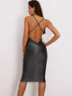 Joyfunear Plunge Neck Lace Up Backless Glitter Bodycon Dress
