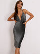 Joyfunear Plunge Neck Lace Up Backless Glitter Bodycon Dress