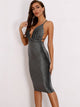 Joyfunear Plunge Neck Lace Up Backless Glitter Bodycon Dress
