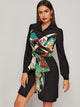 Chain Print Tie Front Shirt Dress