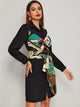 Chain Print Tie Front Shirt Dress