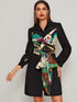 Chain Print Tie Front Shirt Dress