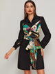 Chain Print Tie Front Shirt Dress