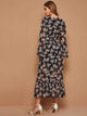 Floral Print Surplice Front Belted Chiffon Dress