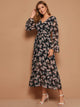 Floral Print Surplice Front Belted Chiffon Dress