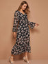 Floral Print Surplice Front Belted Chiffon Dress