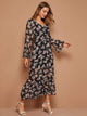 Floral Print Surplice Front Belted Chiffon Dress