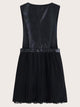 Contrast PU Pleated Hem Chiffon Dress