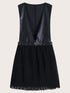 Contrast PU Pleated Hem Chiffon Dress