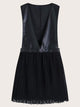 Contrast PU Pleated Hem Chiffon Dress