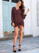 V Neck Dalmatian Drawstring Hem Fitted Dress