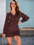 V Neck Dalmatian Drawstring Hem Fitted Dress