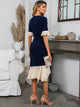 Glamaker Color-block Tie Neck Flounce Sleeve Mermaid Dress