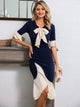 Glamaker Color-block Tie Neck Flounce Sleeve Mermaid Dress