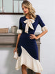 Glamaker Color-block Tie Neck Flounce Sleeve Mermaid Dress