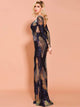 Missord Colorblock Backless Bodycon Sequin Formal Dress