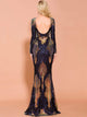 Missord Colorblock Backless Bodycon Sequin Formal Dress