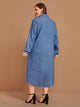Plus Pocket Front Curved Hem Denim Shirt Dress