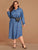 Plus Pocket Front Curved Hem Denim Shirt Dress
