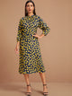 Raglan Sleeve Floral Graphic Fitted Dress