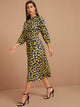 Raglan Sleeve Floral Graphic Fitted Dress