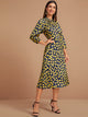 Raglan Sleeve Floral Graphic Fitted Dress