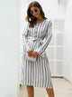 Vertical Striped Belted Flounce Sleeve Dress