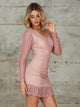 Double Crazy Frill Ruffle Hem Bodycon Lace Dress