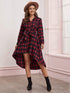 Tartan Belted High Low Hem Shirt Dress