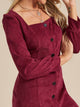 Solid Button Through Square Neck Corduroy Dress